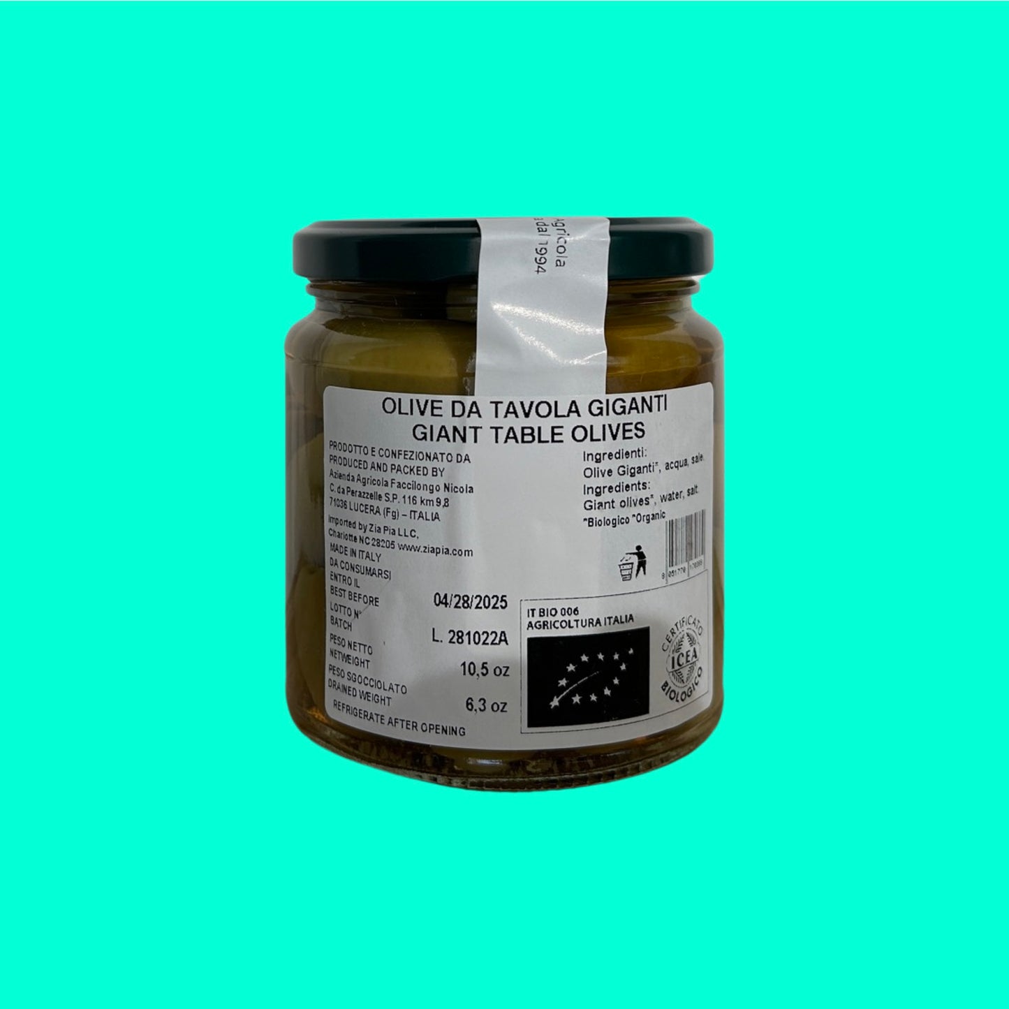 Agricola Paglione - Organic Jumbo Green Table Olives - Italy